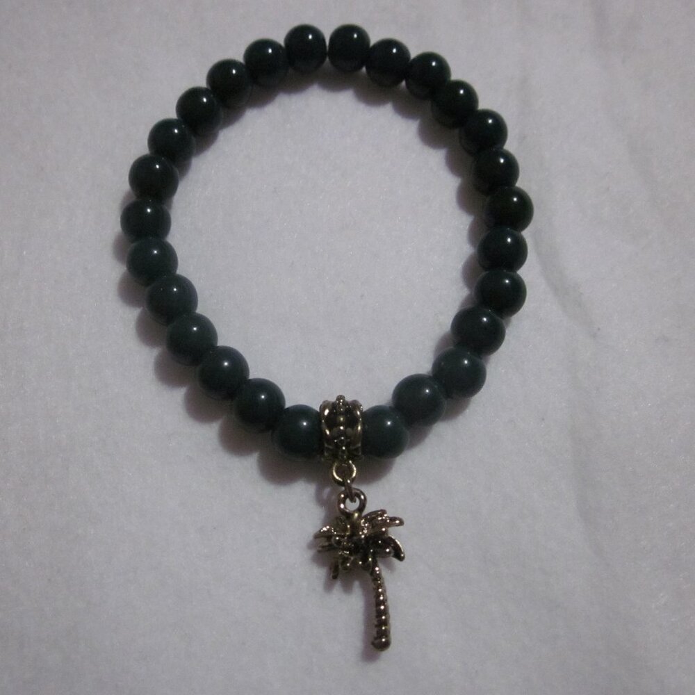Dark Green Palm Tree Charm Bracelet.